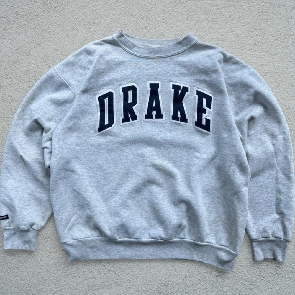 Jansport Drake University Crewneck Sweatshirt Size XL Gray 90s Made USA